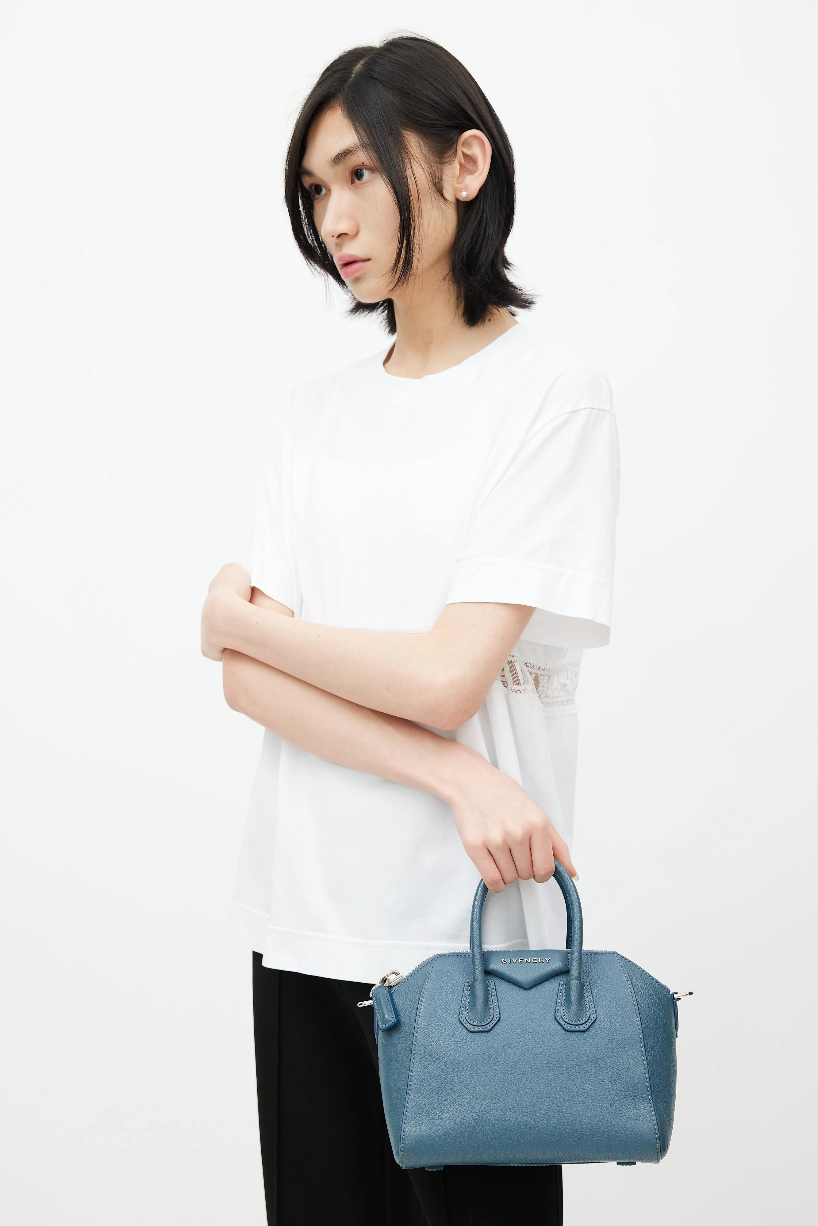2015 Blue Leather Mini Antigona Crossbody Bag