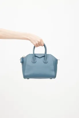2015 Blue Leather Mini Antigona Crossbody Bag
