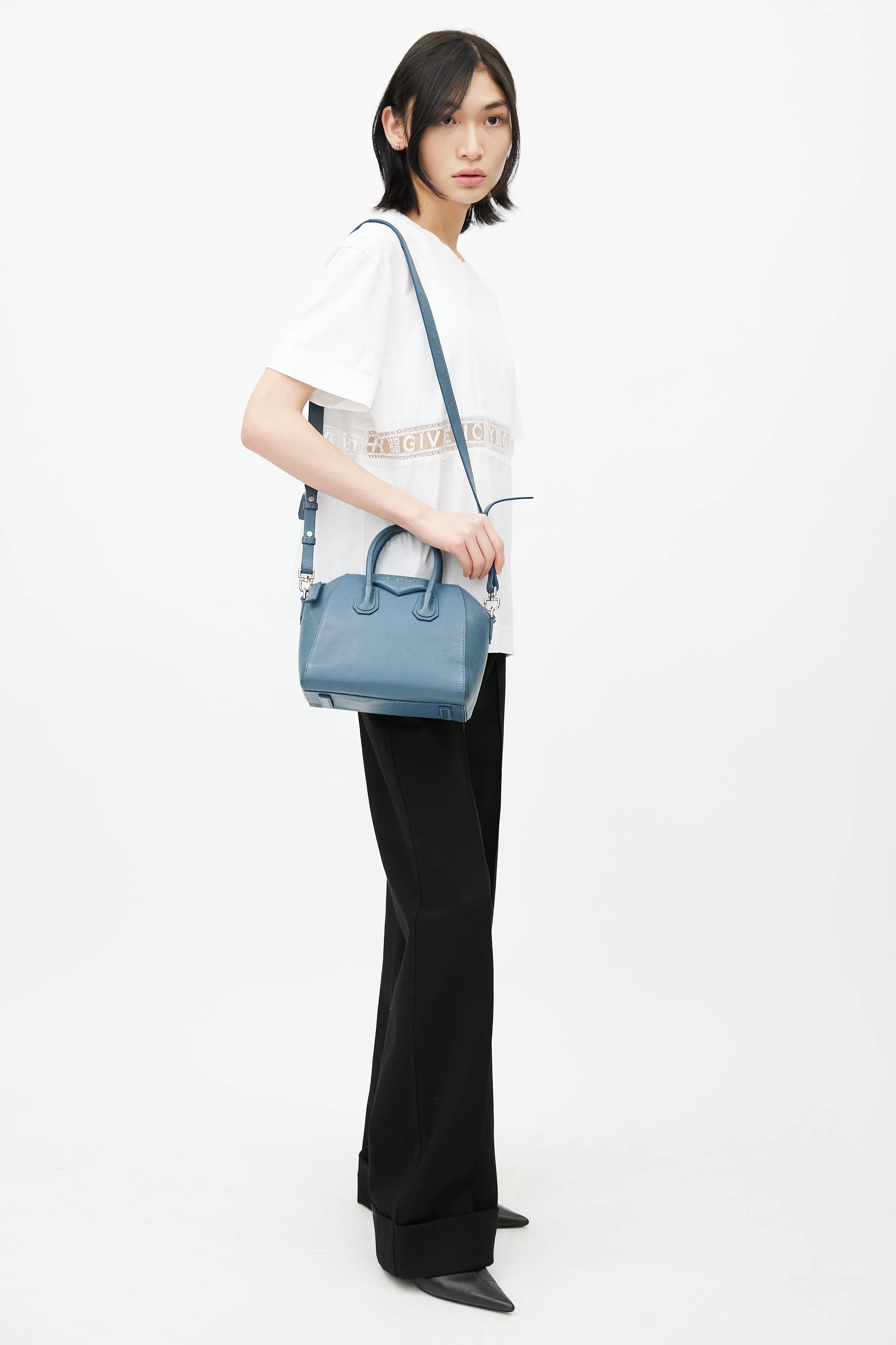 2015 Blue Leather Mini Antigona Crossbody Bag
