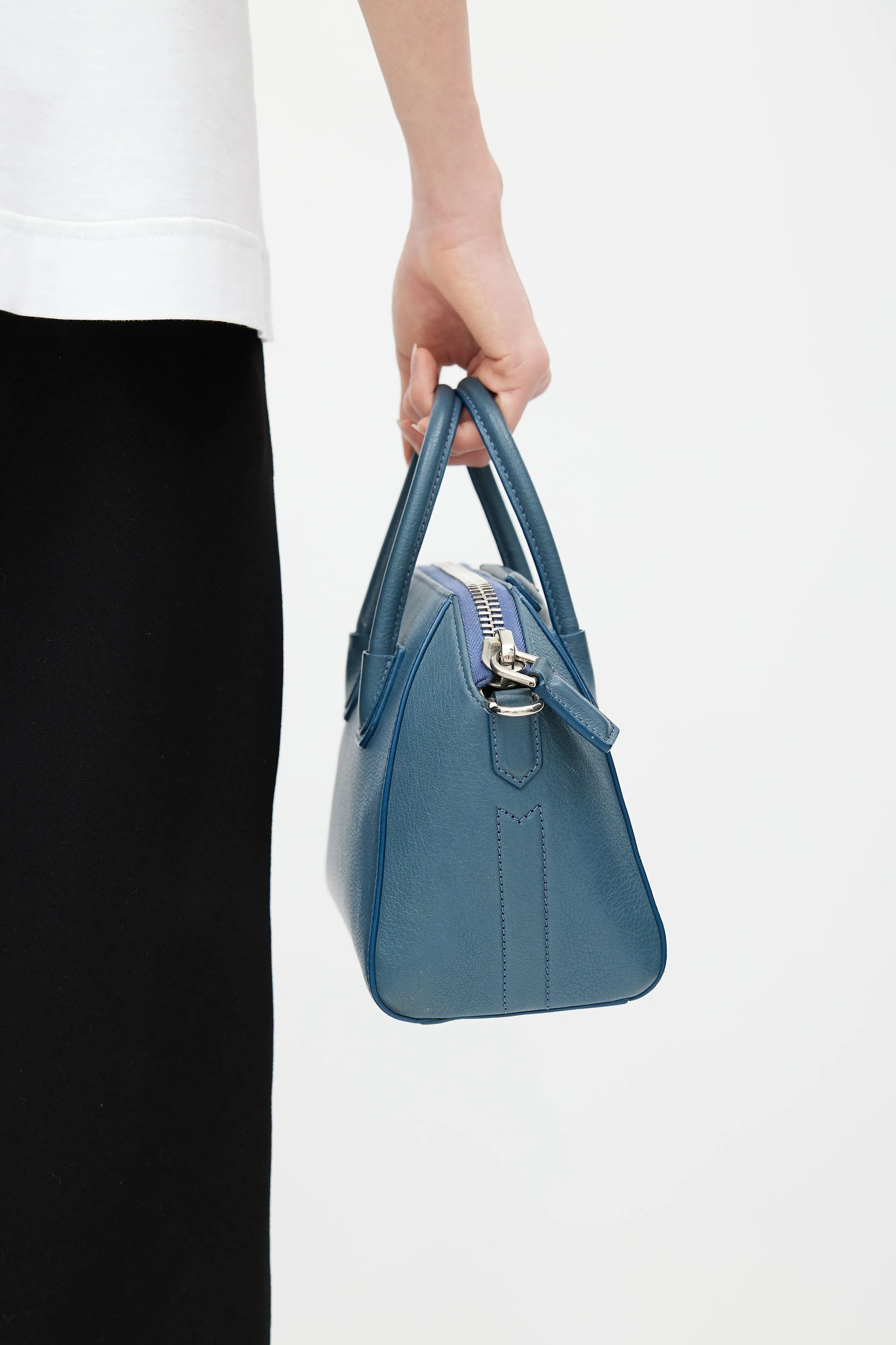 2015 Blue Leather Mini Antigona Crossbody Bag