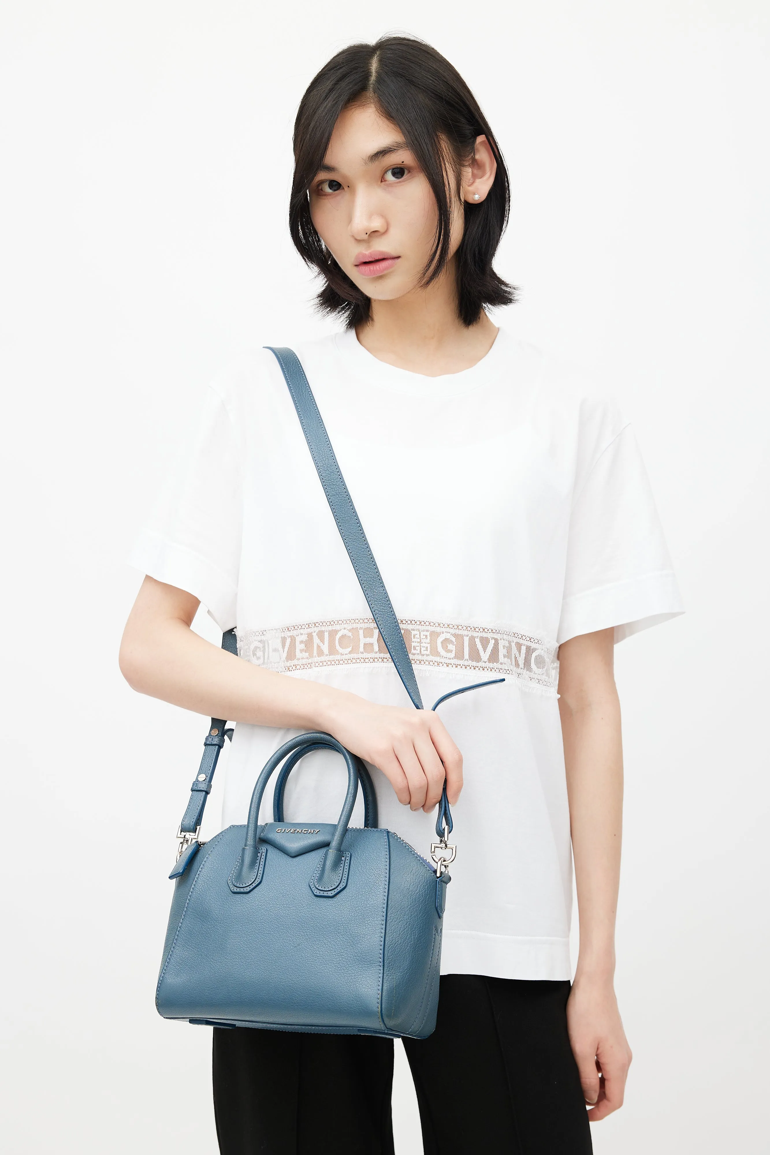 2015 Blue Leather Mini Antigona Crossbody Bag