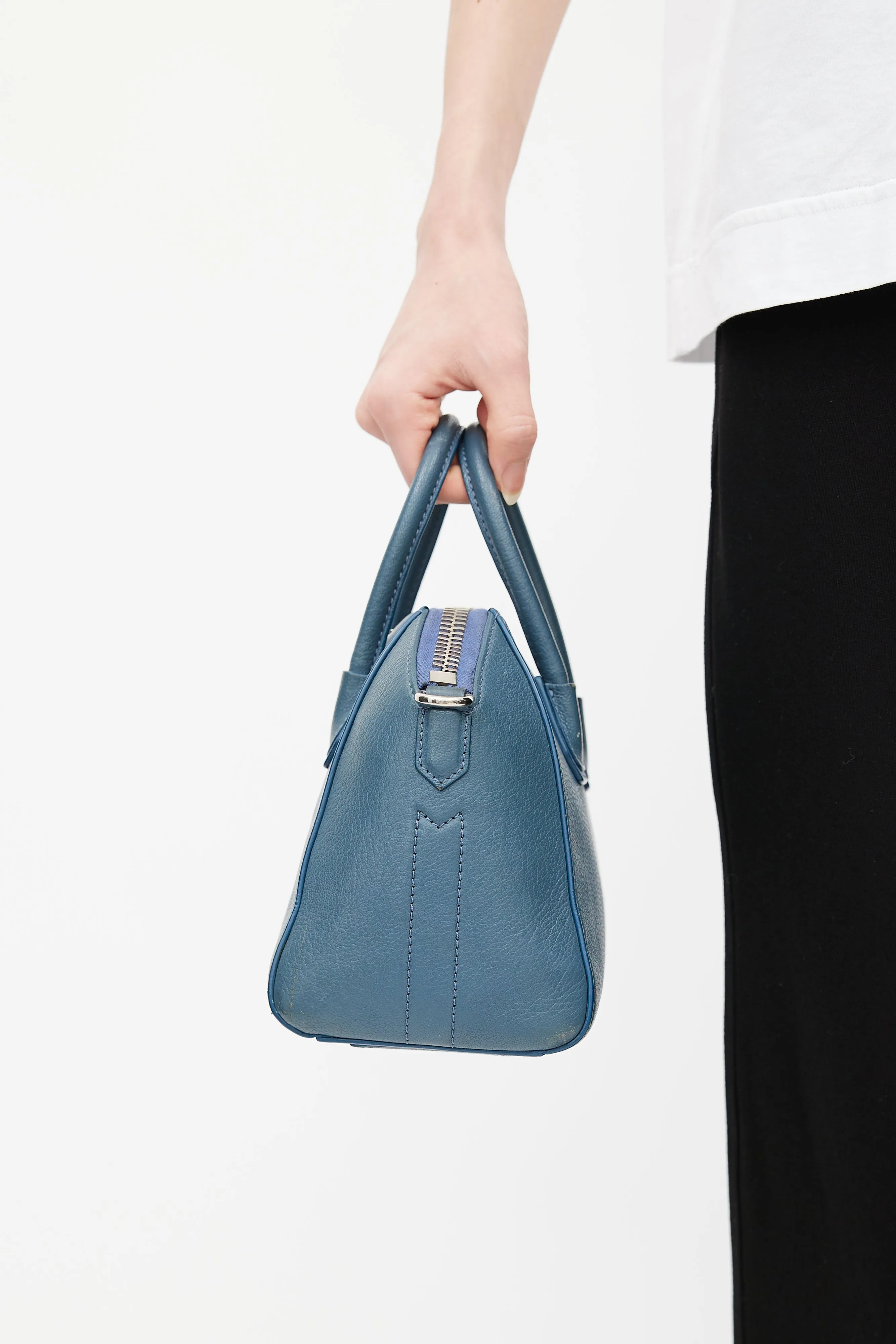 2015 Blue Leather Mini Antigona Crossbody Bag