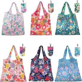 6 Pcs Reusable Shopping Bags Foldable, Machine Washable Shopping Grocery Bags in Pocket , Eco-Friendly Travel Recycle Shopping Bags, Waterproof Pouch Tote Bags for Daily Shopping Supplies load