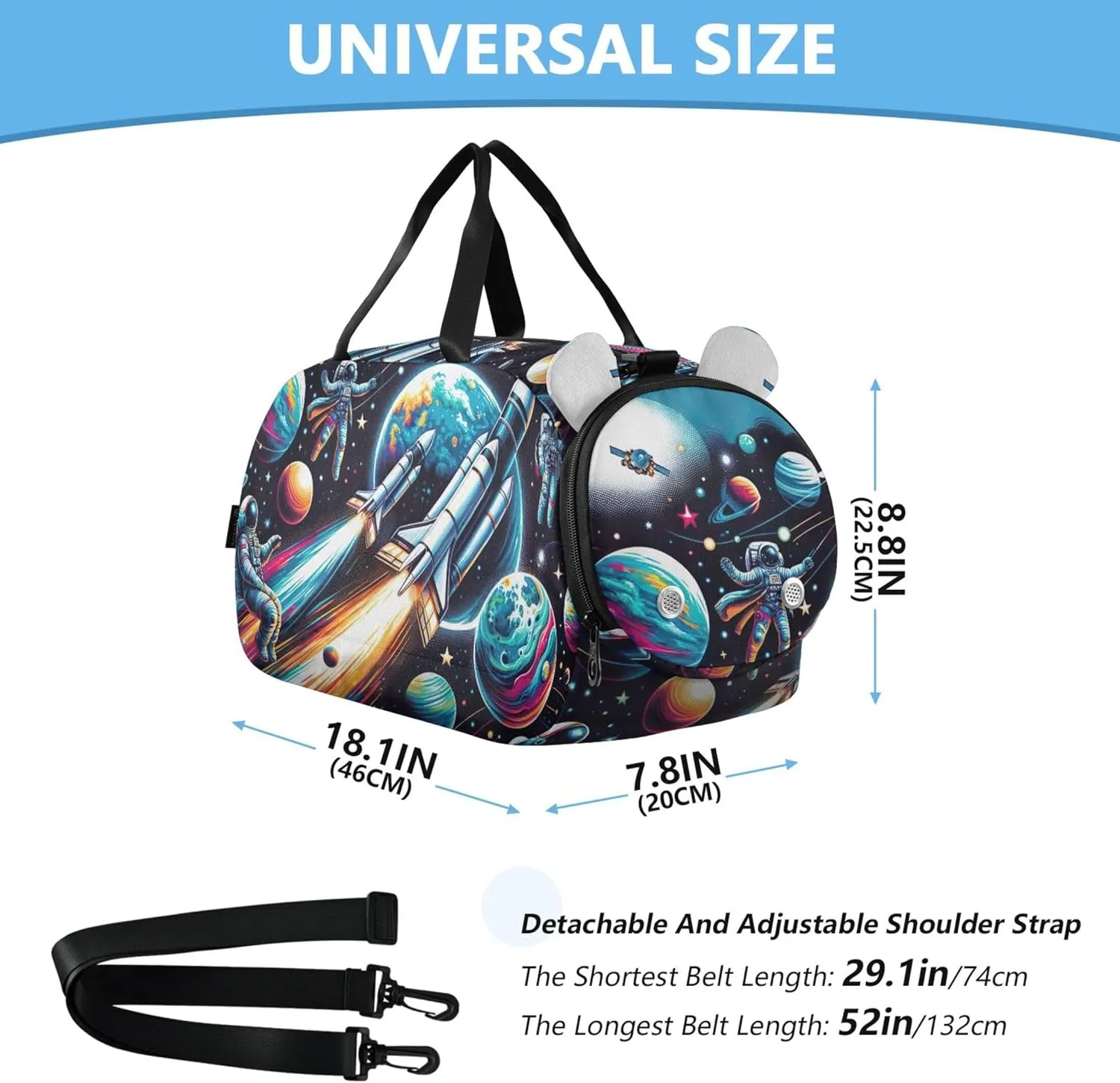 Astronauts Space Duffle Bags for Traveling Tote Toddler Weekender Bags with Shoe Compartment Boys Carry on Duffel Bag