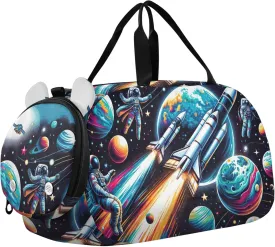 Astronauts Space Duffle Bags for Traveling Tote Toddler Weekender Bags with Shoe Compartment Boys Carry on Duffel Bag