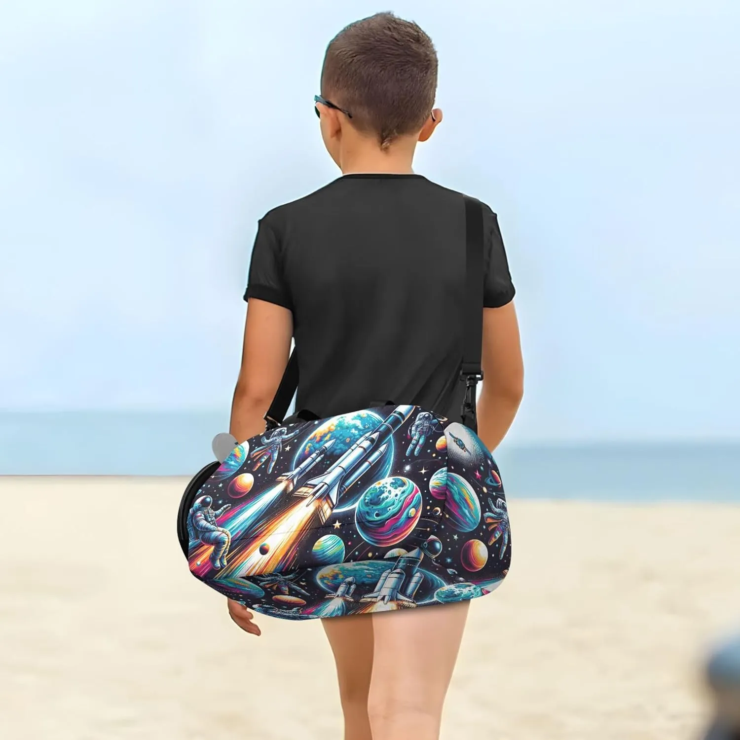 Astronauts Space Duffle Bags for Traveling Tote Toddler Weekender Bags with Shoe Compartment Boys Carry on Duffel Bag