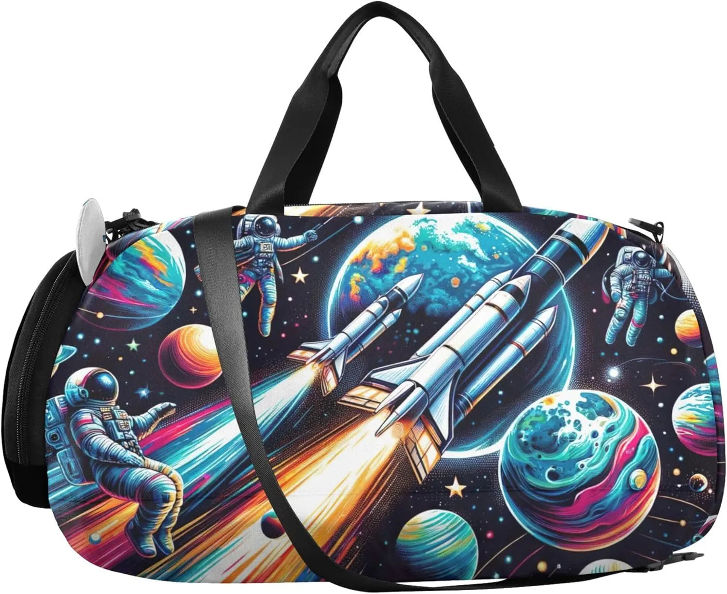 Astronauts Space Duffle Bags for Traveling Tote Toddler Weekender Bags with Shoe Compartment Boys Carry on Duffel Bag