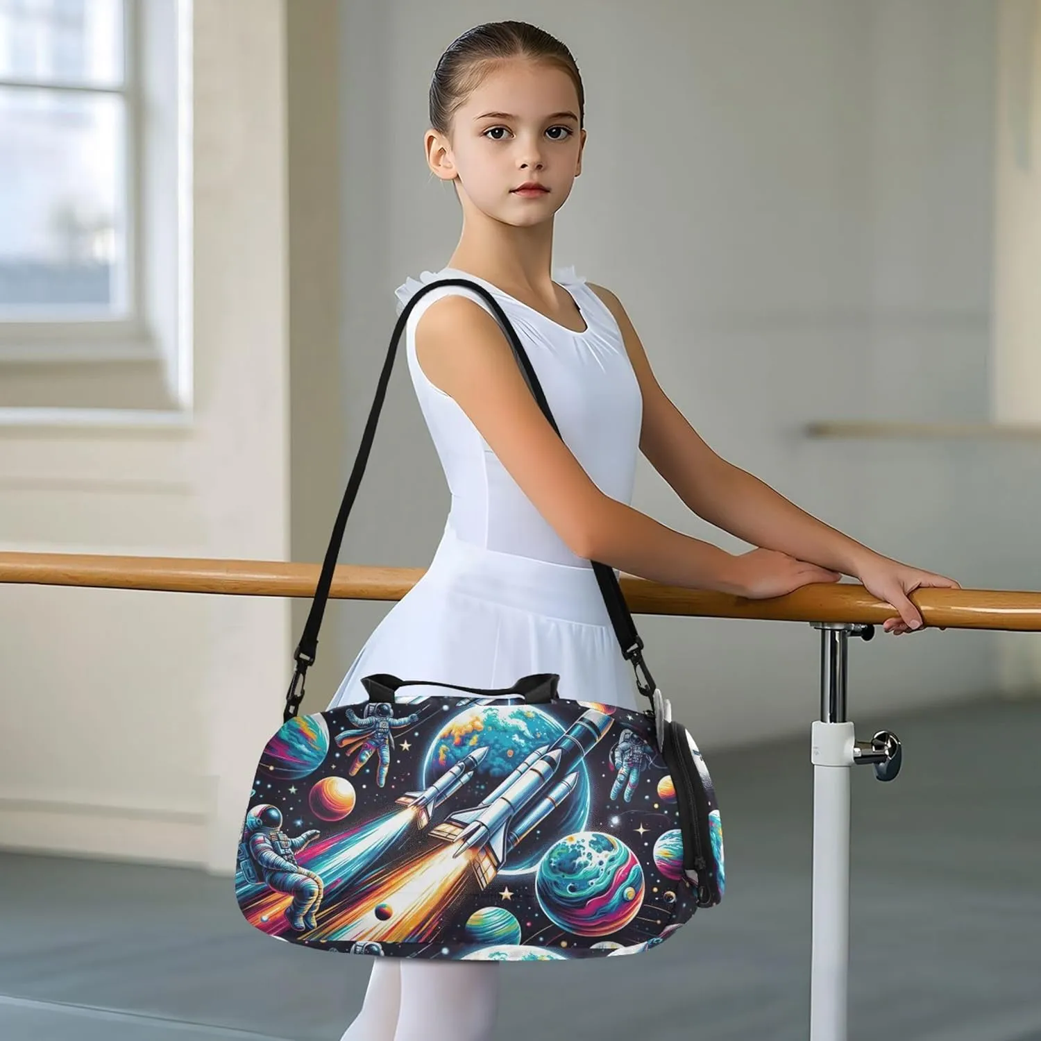 Astronauts Space Duffle Bags for Traveling Tote Toddler Weekender Bags with Shoe Compartment Boys Carry on Duffel Bag