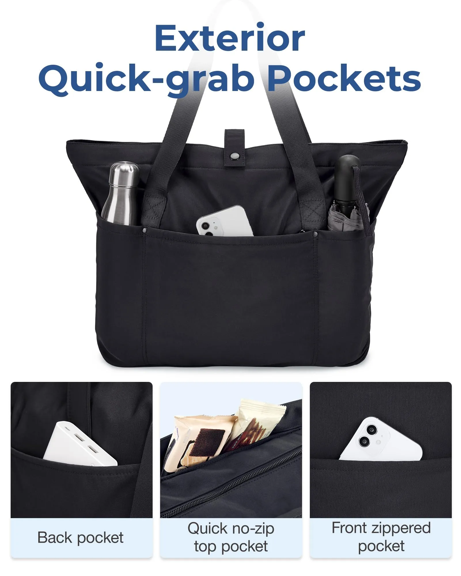 BAGSMART Tote Bag for Women, Foldable Tote Bag With Zipper Large Shoulder Bag Top Handle Handbag for Travel, Work