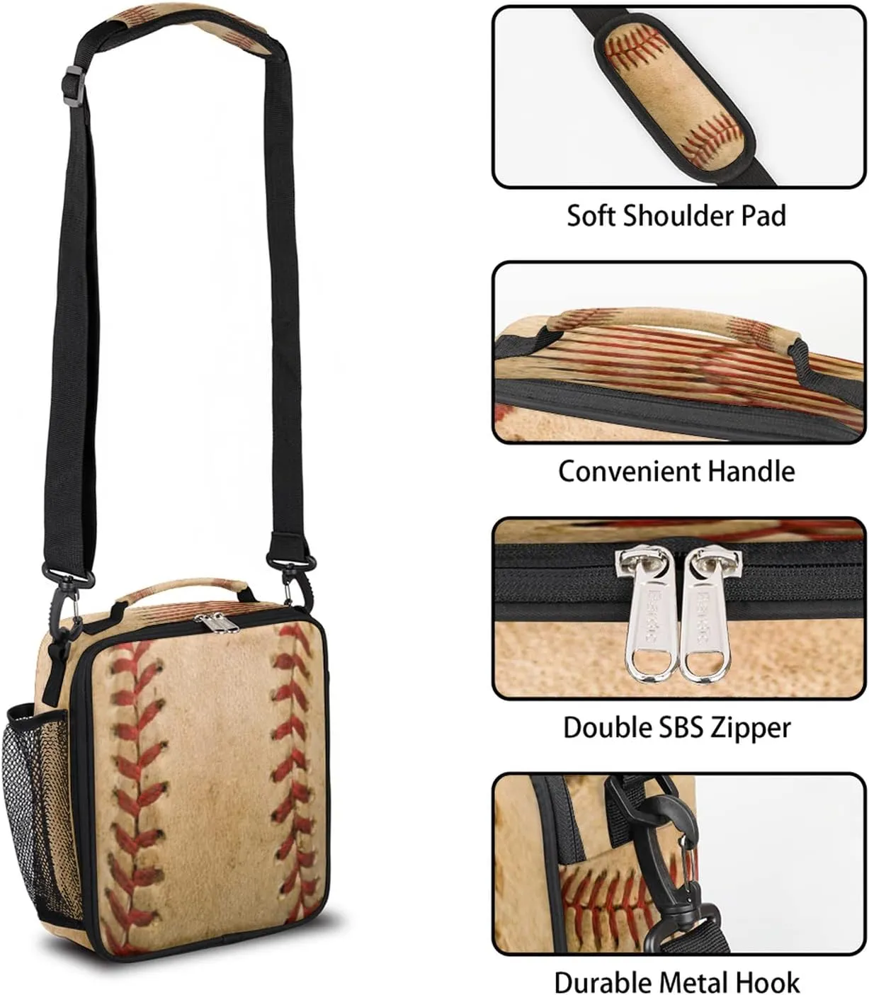 Baseball Kids Lunch Box Baseball Sport Mini Insulated Lunch Bag Tote for Girls Boys Cooler Freezable Meal Prep Bag with Shoulder Strap Waterproof Lunch Container for School Office Picnic