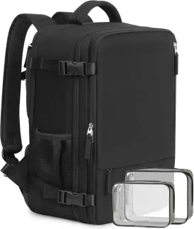 Beraliy Travel Backpack for Men Women, Large Carry On Backpack, Personal Item Bag Airline Approved, 17 inch Laptop Backpack, Business Work Gym Weekender Bag, Black