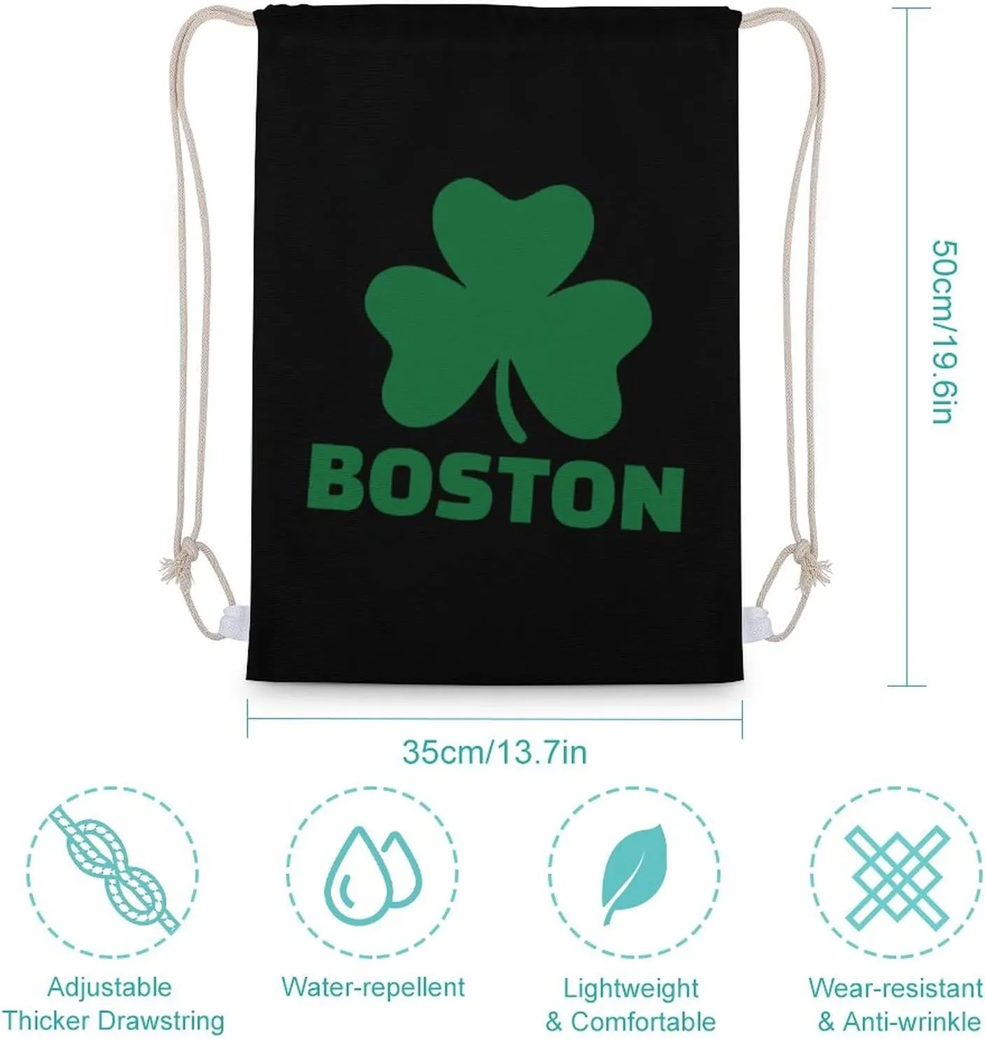 Boston Shamrock Drawstring Backpack Canvas Sports Gym Bag Durable String Bag for Men Women