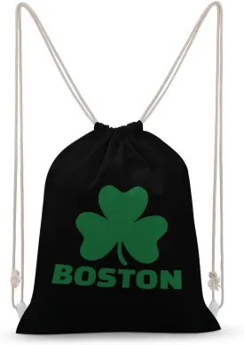 Boston Shamrock Drawstring Backpack Canvas Sports Gym Bag Durable String Bag for Men Women