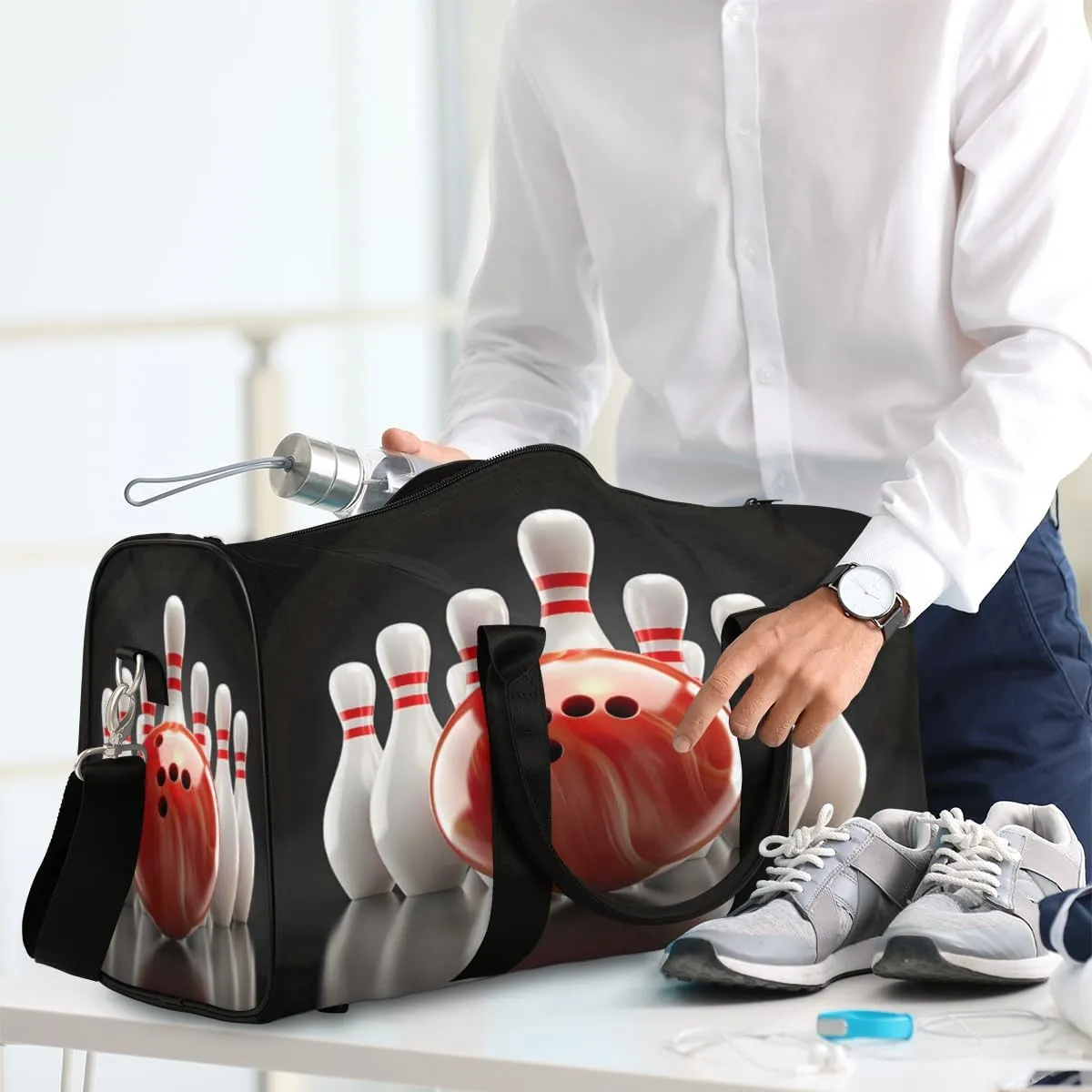 Bowling Ball Sports Travel Duffle Bag, Sports Gym Bags for Women Men, Carry On Weekender Overnight Workout Airplane Trips Bag