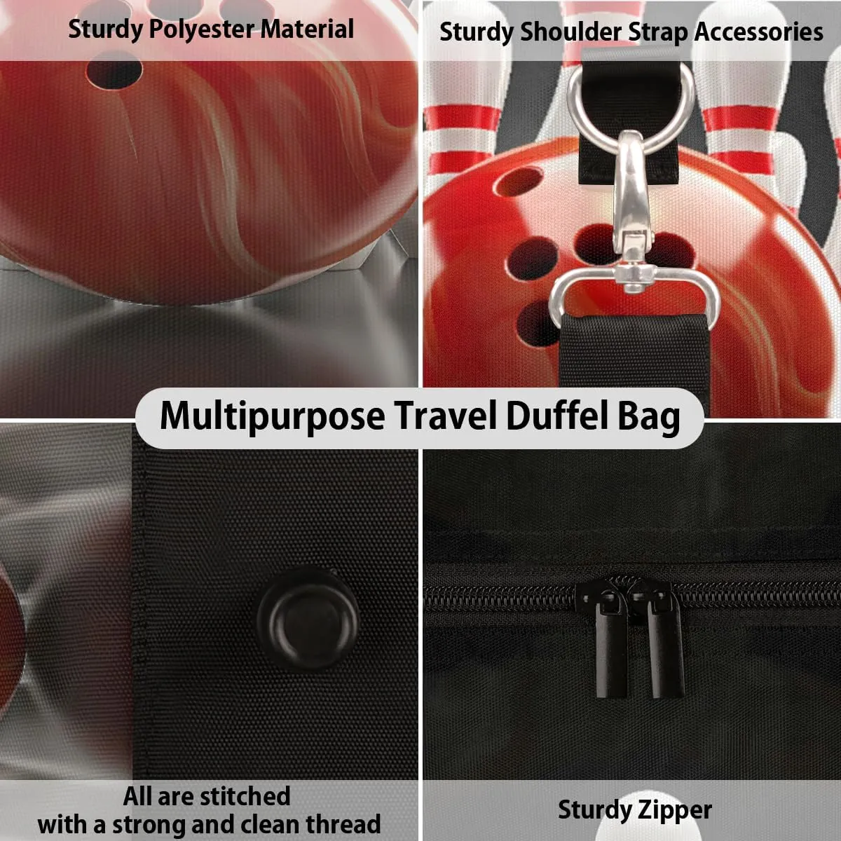Bowling Ball Sports Travel Duffle Bag, Sports Gym Bags for Women Men, Carry On Weekender Overnight Workout Airplane Trips Bag