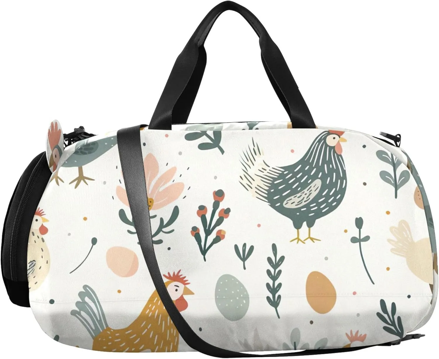 Boys Carry on Duffel Bag Chickens Floral Overnight Weekender Duffel Travel Duffle Bags Girls Tote Dance Duffle Bag