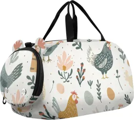 Boys Carry on Duffel Bag Chickens Floral Overnight Weekender Duffel Travel Duffle Bags Girls Tote Dance Duffle Bag