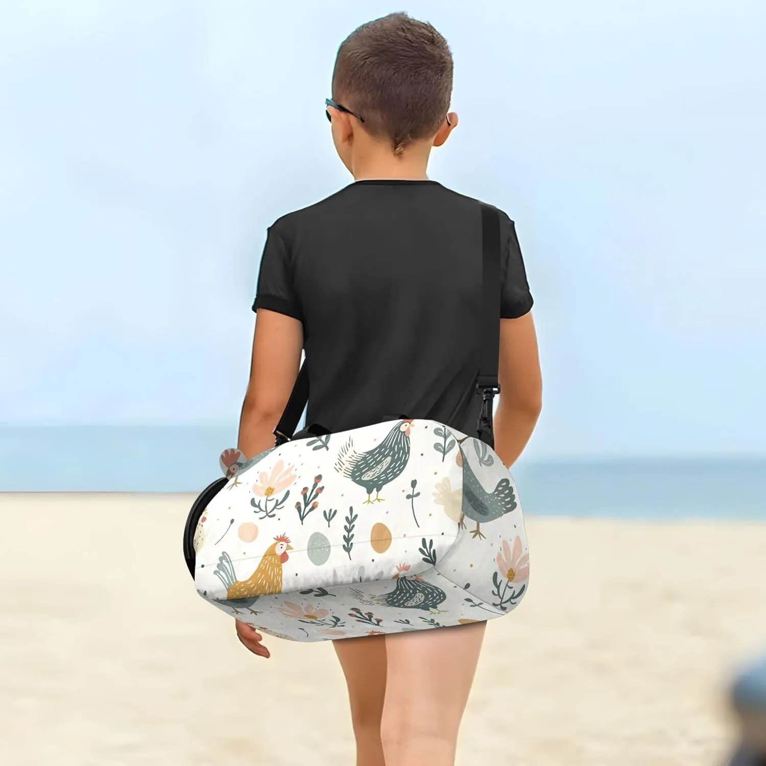 Boys Carry on Duffel Bag Chickens Floral Overnight Weekender Duffel Travel Duffle Bags Girls Tote Dance Duffle Bag