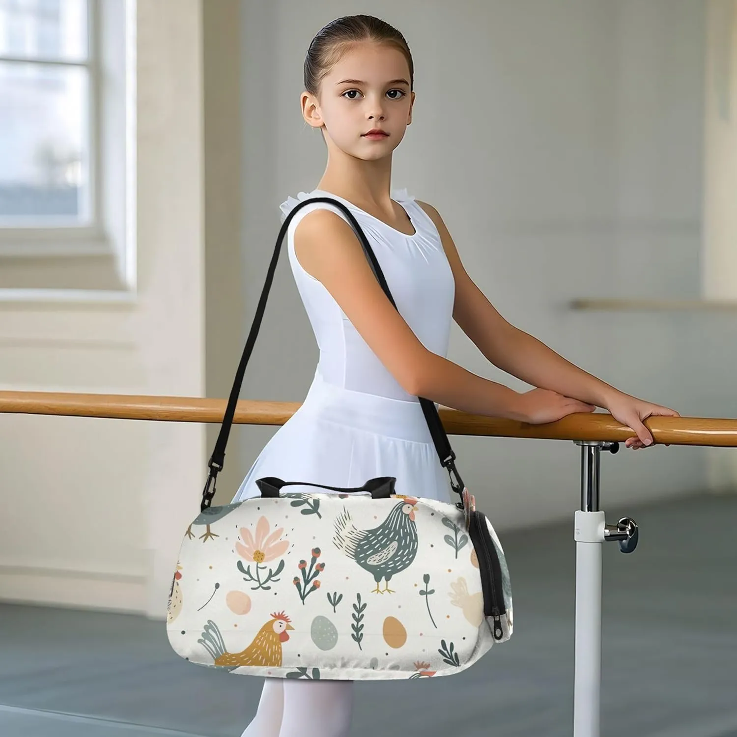 Boys Carry on Duffel Bag Chickens Floral Overnight Weekender Duffel Travel Duffle Bags Girls Tote Dance Duffle Bag