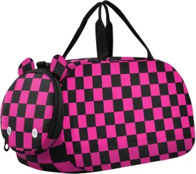 Buffalo Plaid Check Black Deep Peach Duffel Gym Bags with Shoes Compartment Multifunctional Weekend Overnight Carry on Bag for Travel, Swimming, Dance, Ballet bolsos de