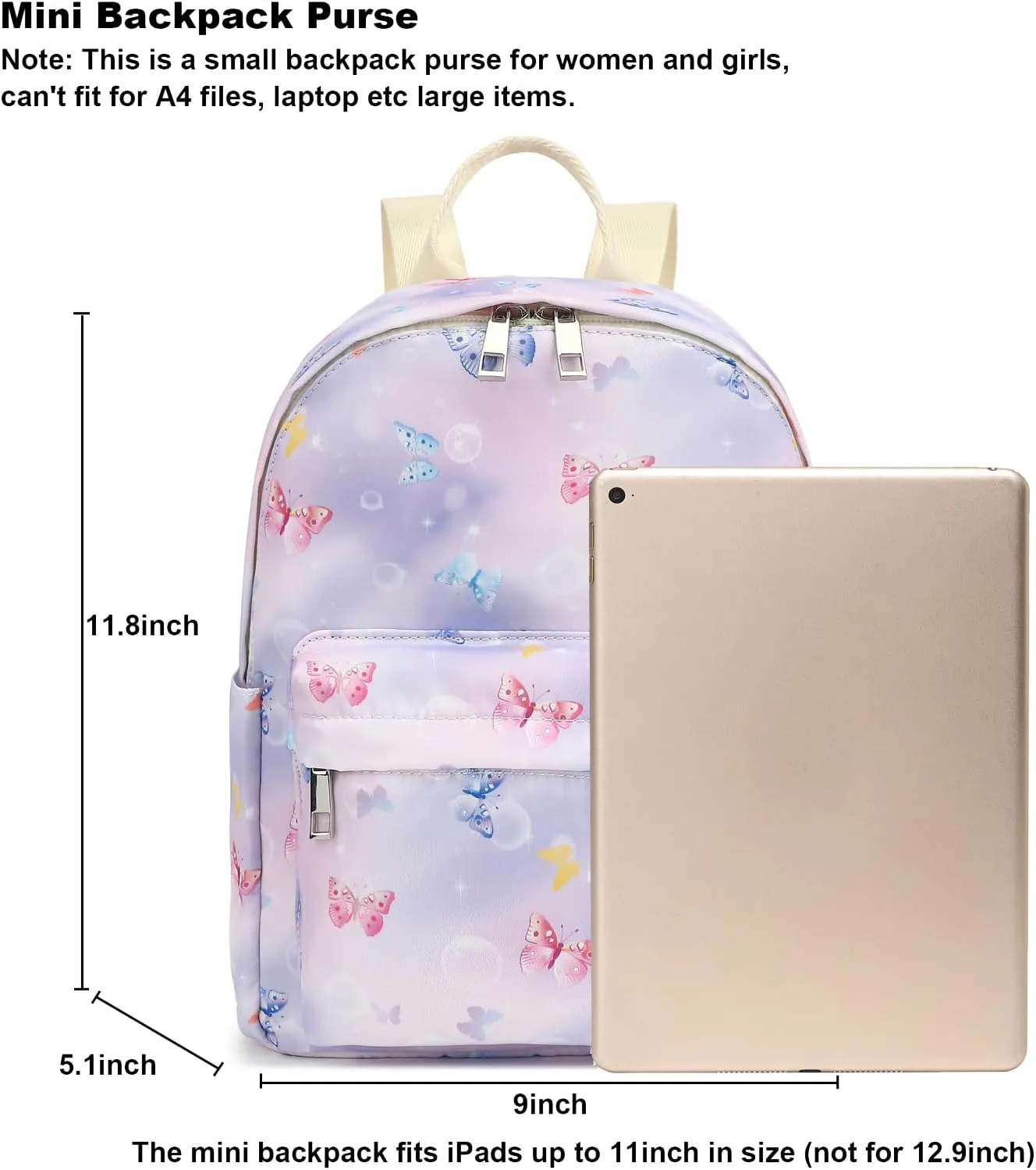 Butterfly Mini Backpack Women Girls, Small Backpack Purse for Adults Teens Kids School Travel