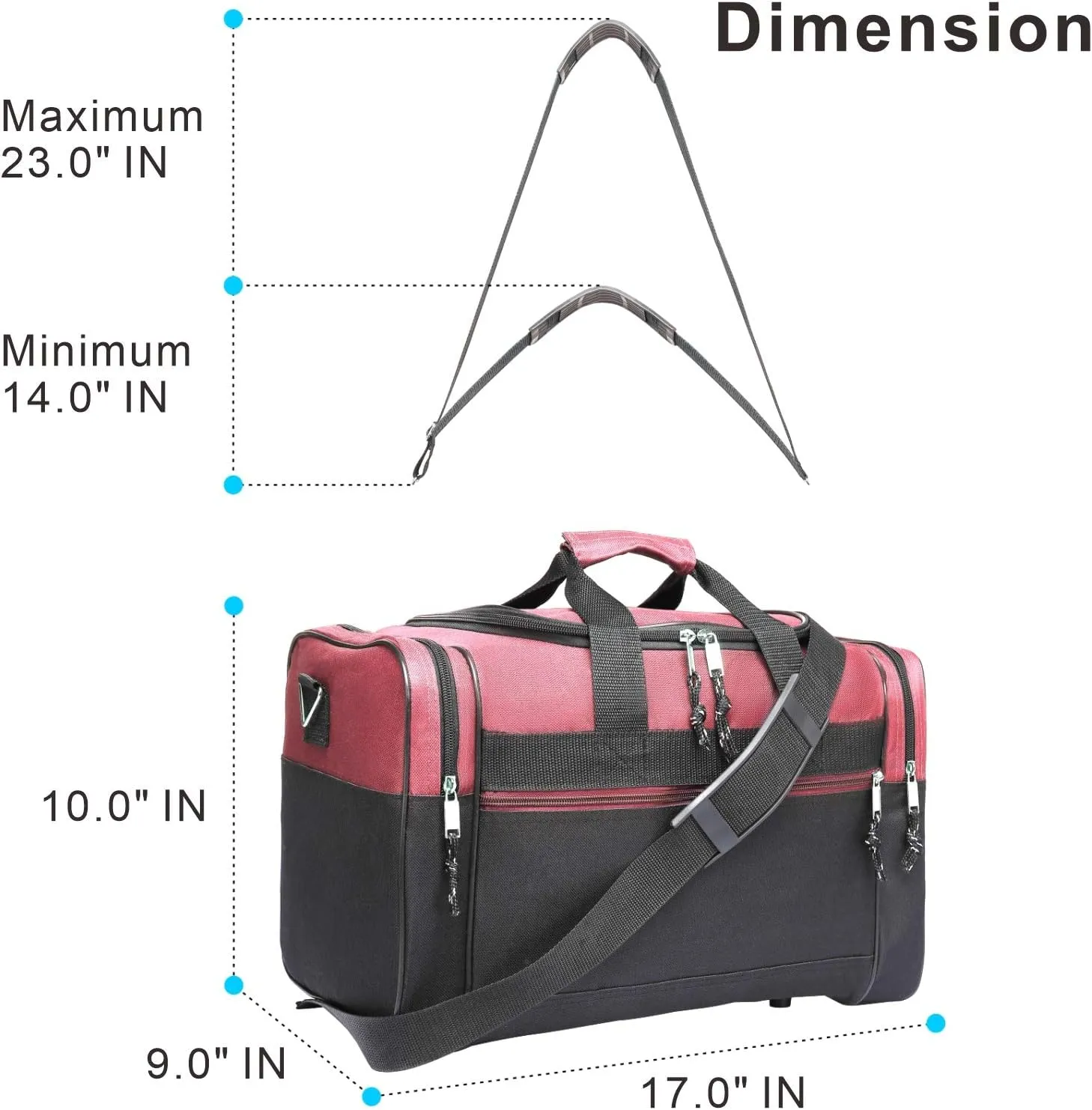 BuyAgain Duffle Bag, 17" Travel Carry On Sport Overnight Weekender Duffel Gym Bag with Adjustable Strap For Men Or Women