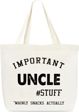 Canvas Tote Bag, Important Uncle Stuff Tote Bag, Appreciation Gift, Funny Tote Bag, Library Tote, Reusable Grocery Shopping Bag, Library Shoulder Bag For Man Uncle Friends C(13)