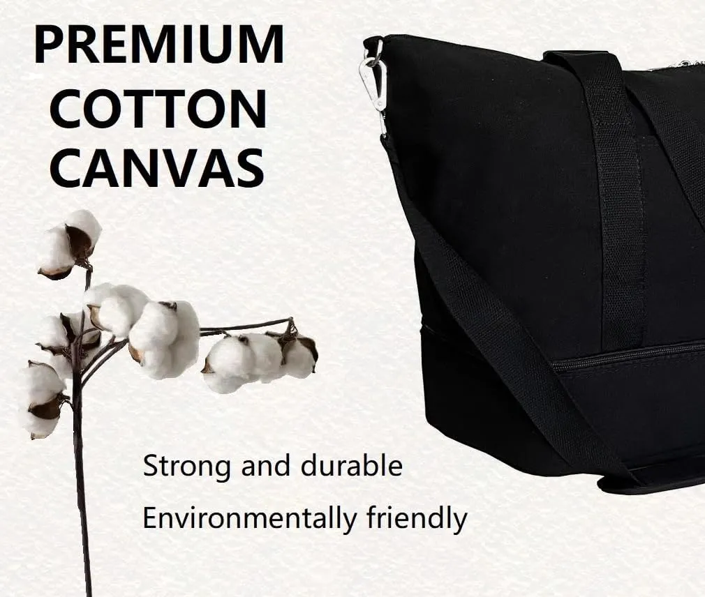 Canvas Travel Duffle Bag with Shoe Compartment, Overnight Bag for Airplane
