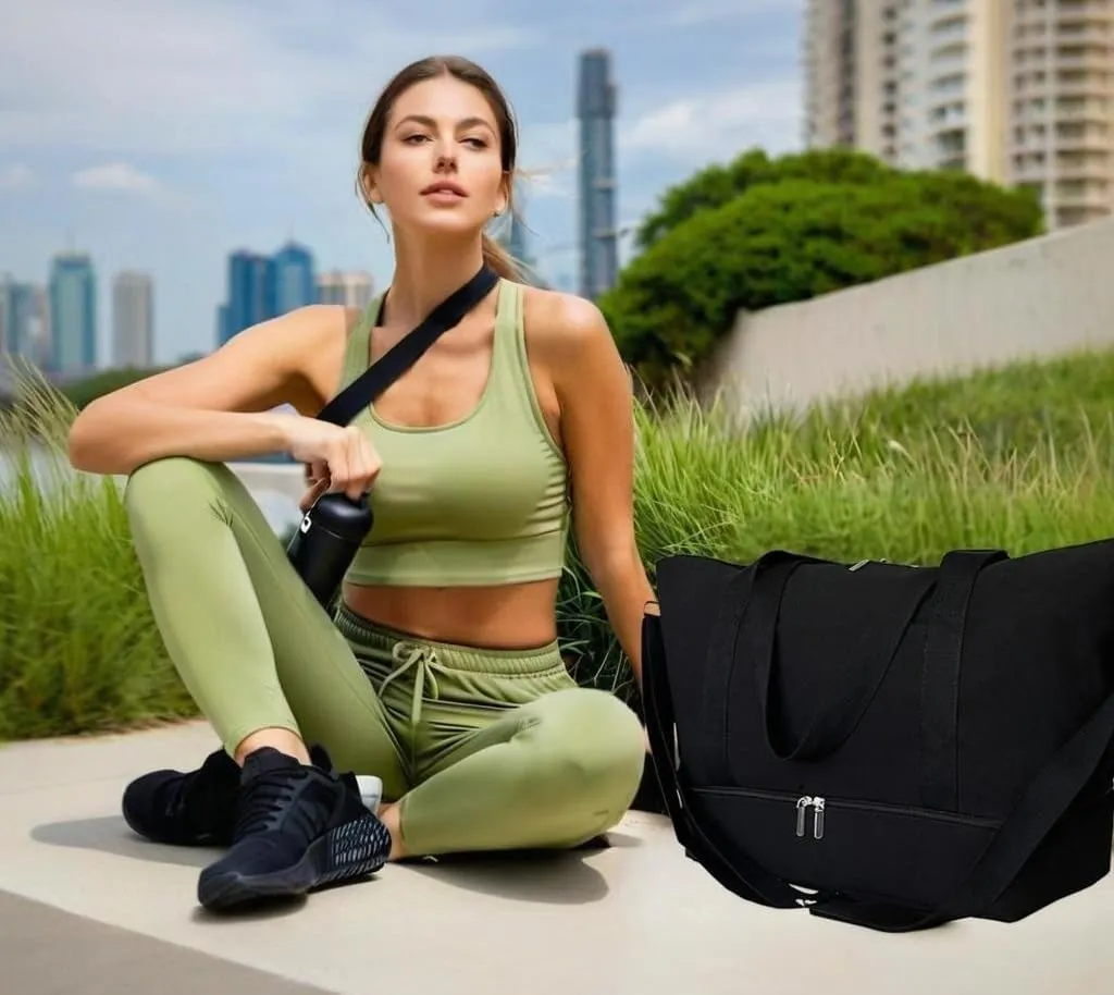 Canvas Travel Duffle Bag with Shoe Compartment, Overnight Bag for Airplane