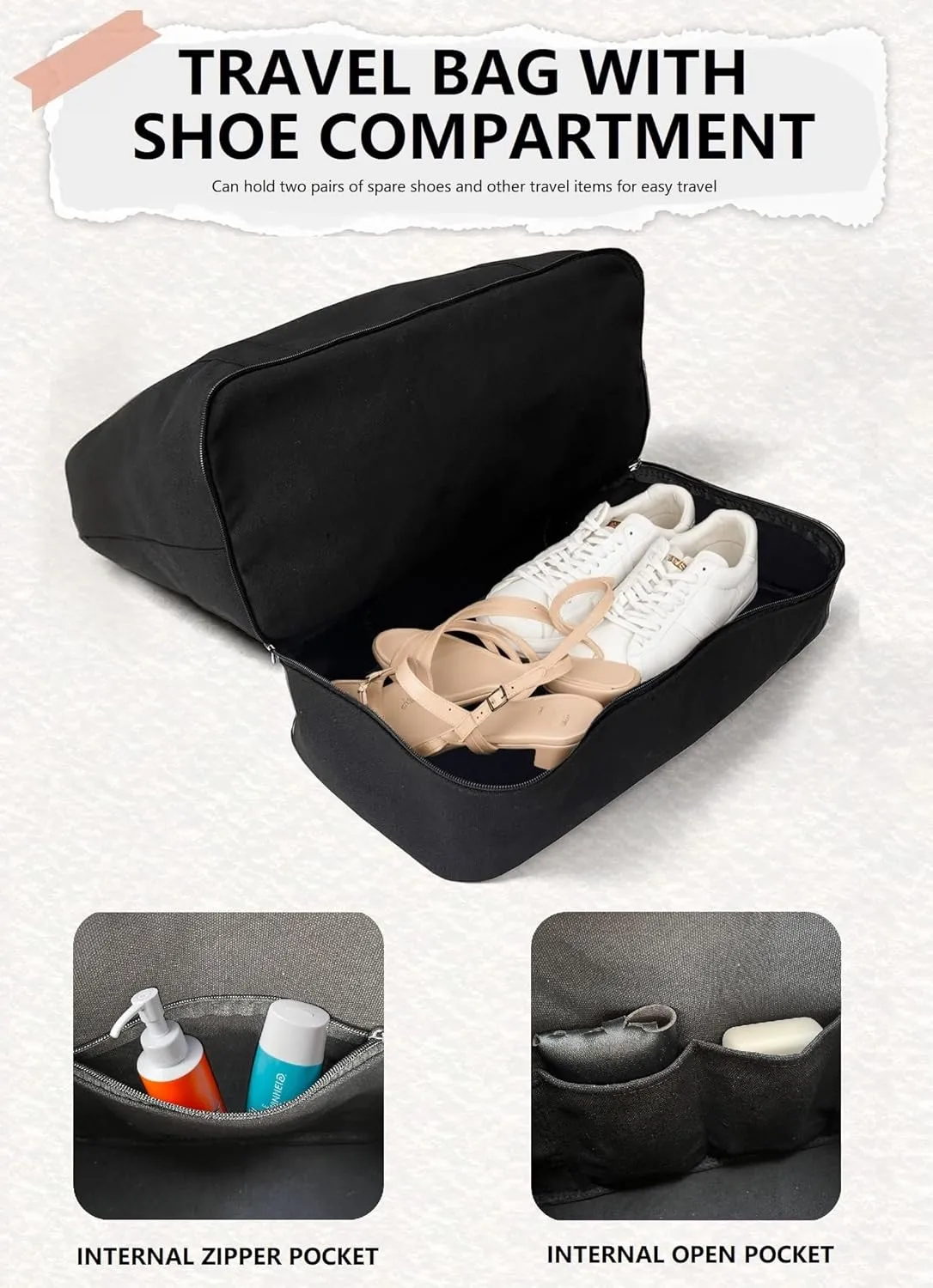 Canvas Travel Duffle Bag with Shoe Compartment, Overnight Bag for Airplane