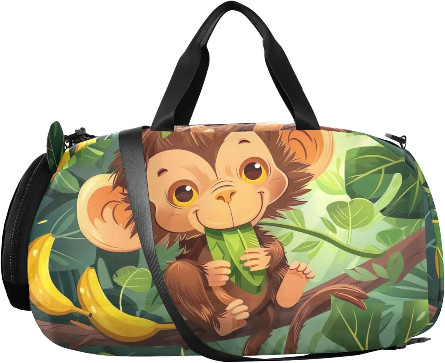 Carry on Duffel Bag Boys Cute Cartoon Monkey Banana Green Weekend Duffel Overnight Girls Duffle Bags Travel Tote Kids Gym Duffle