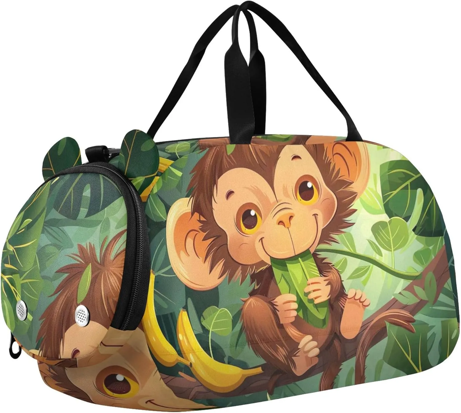 Carry on Duffel Bag Boys Cute Cartoon Monkey Banana Green Weekend Duffel Overnight Girls Duffle Bags Travel Tote Kids Gym Duffle