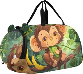 Carry on Duffel Bag Boys Cute Cartoon Monkey Banana Green Weekend Duffel Overnight Girls Duffle Bags Travel Tote Kids Gym Duffle