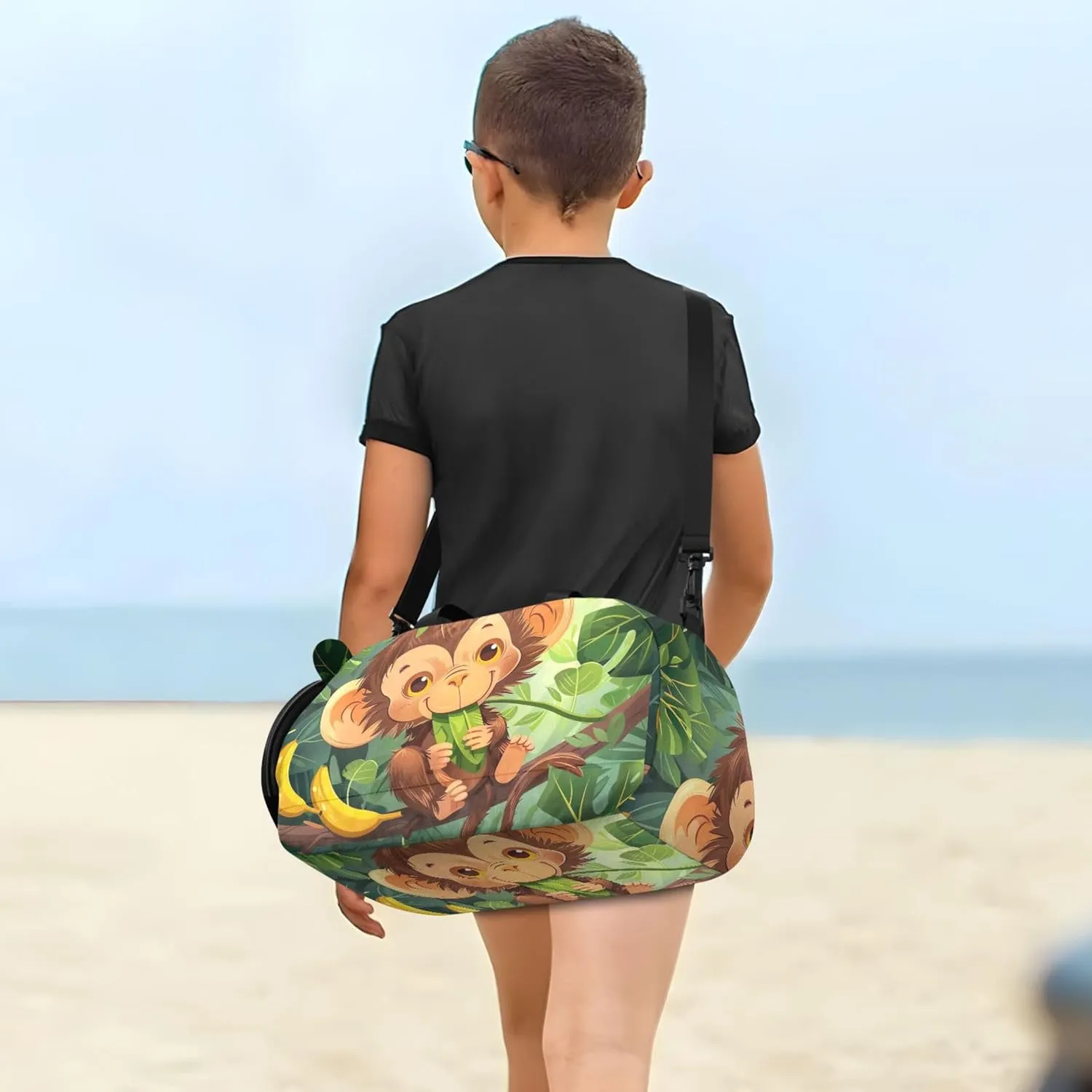 Carry on Duffel Bag Boys Cute Cartoon Monkey Banana Green Weekend Duffel Overnight Girls Duffle Bags Travel Tote Kids Gym Duffle