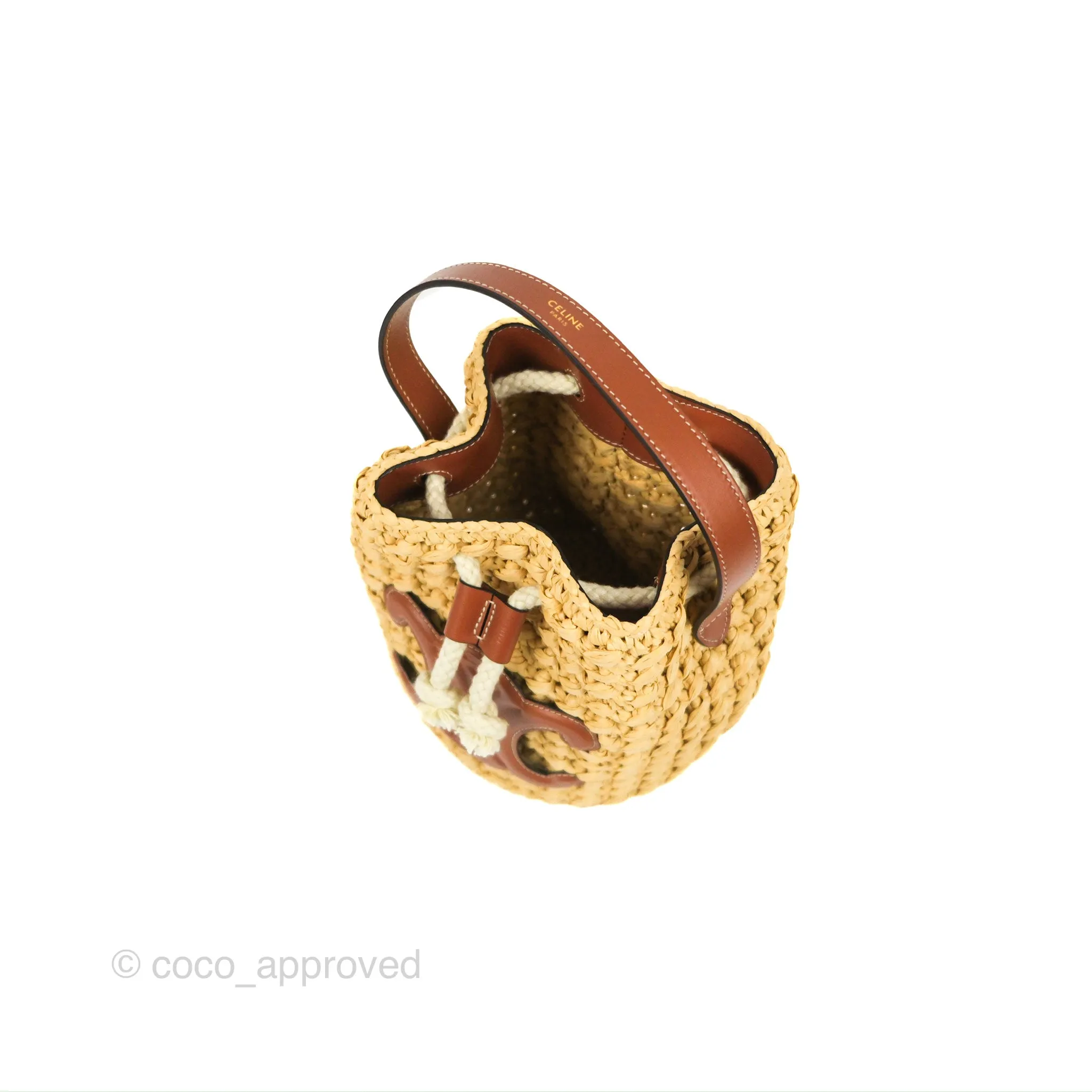 Celine Teen Drawstring Bucket Bag Raffia Natural / Tan Calfskin