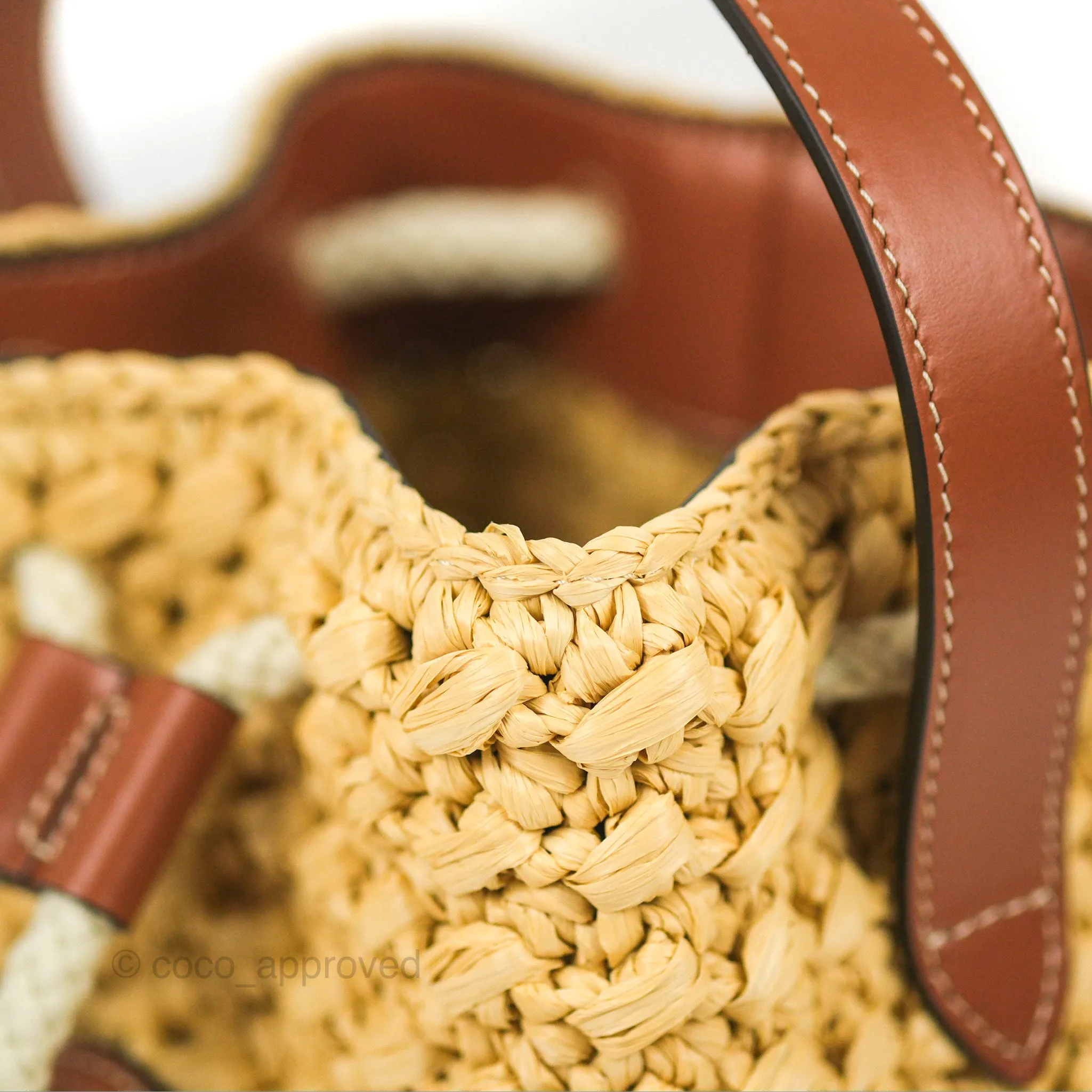 Celine Teen Drawstring Bucket Bag Raffia Natural / Tan Calfskin
