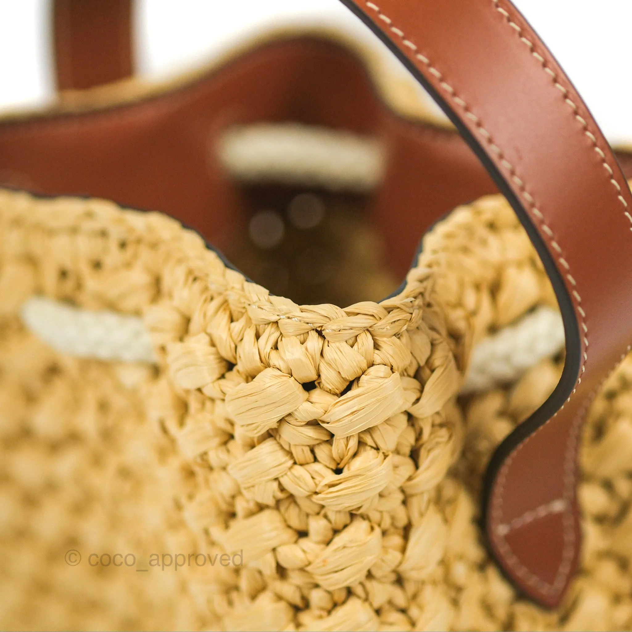 Celine Teen Drawstring Bucket Bag Raffia Natural / Tan Calfskin
