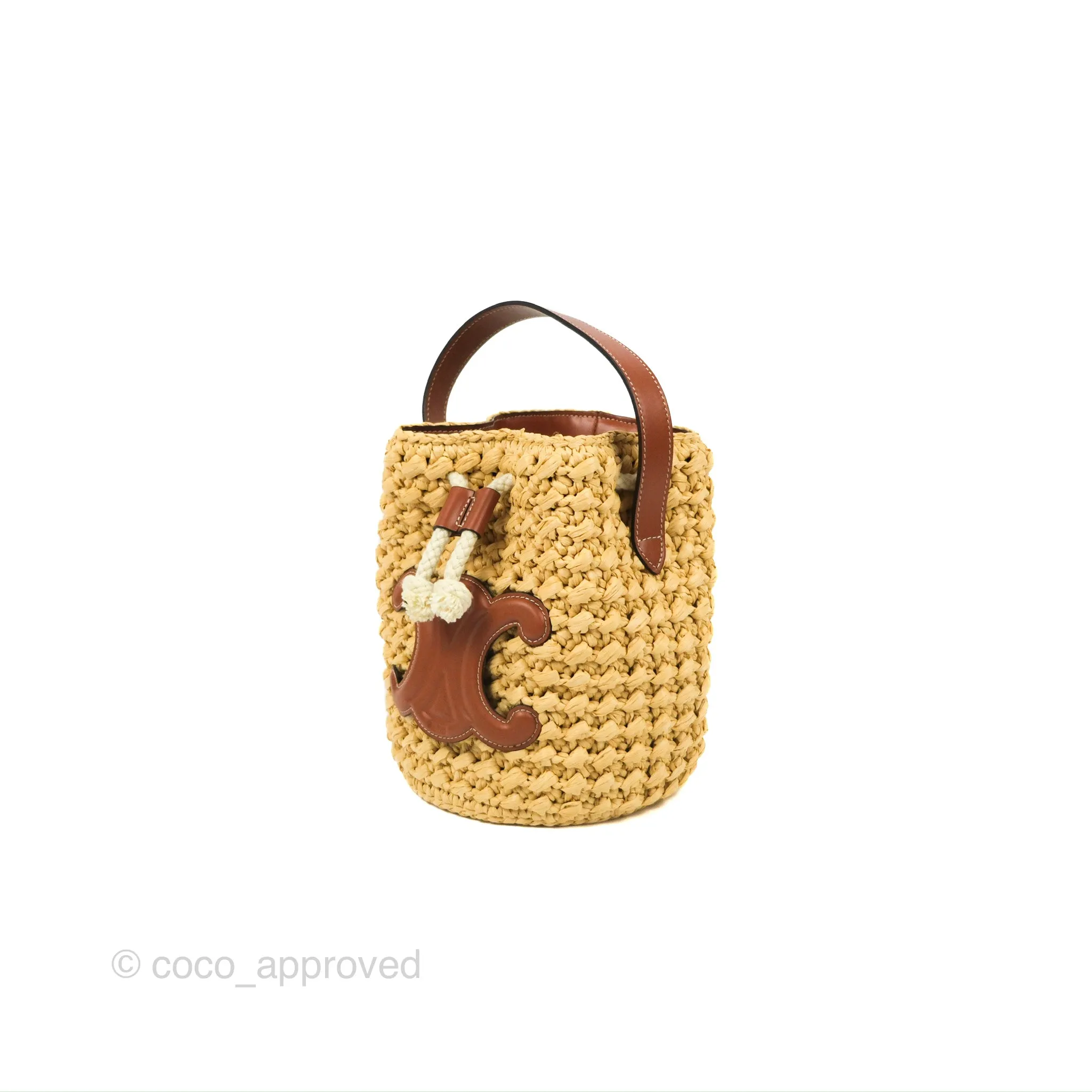 Celine Teen Drawstring Bucket Bag Raffia Natural / Tan Calfskin