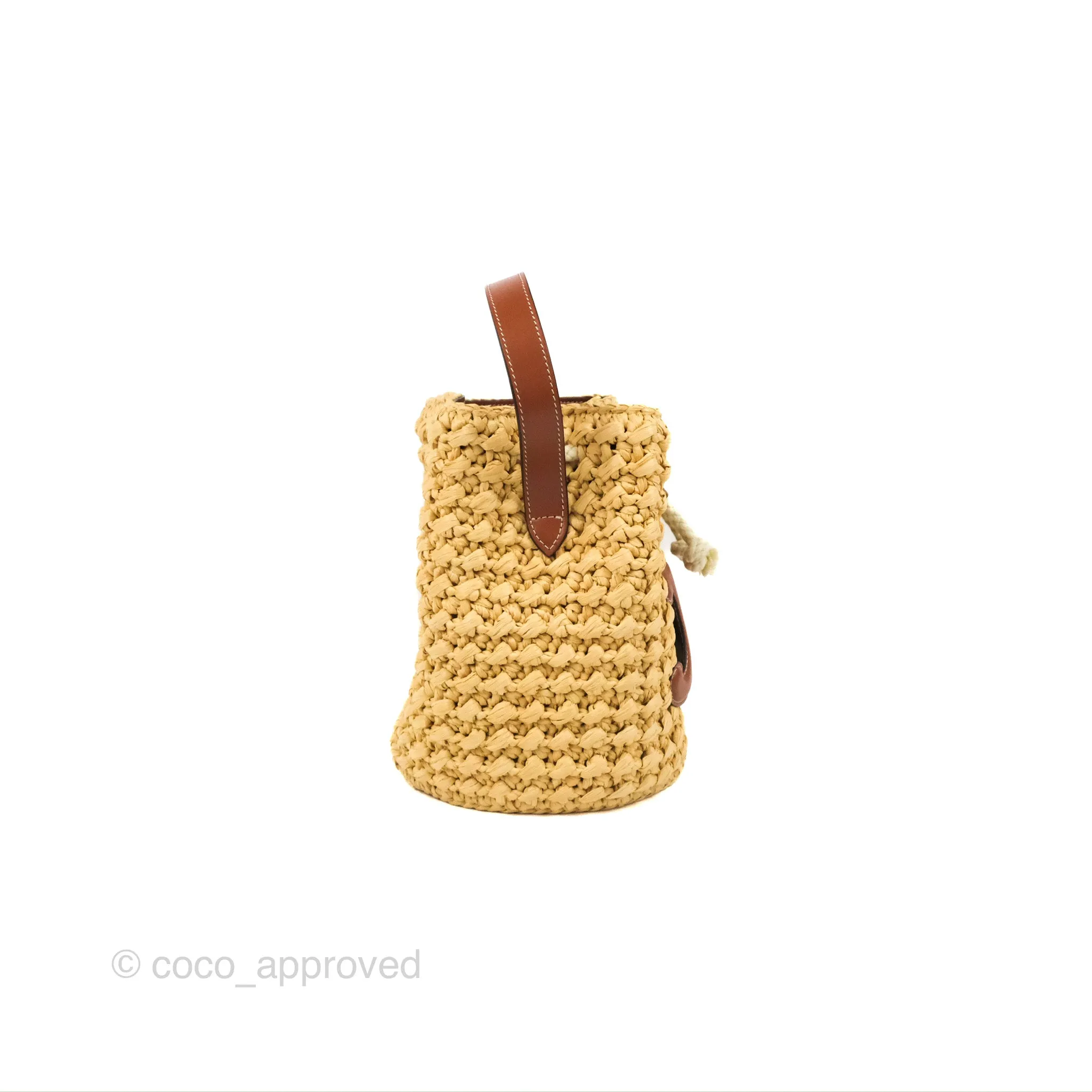 Celine Teen Drawstring Bucket Bag Raffia Natural / Tan Calfskin