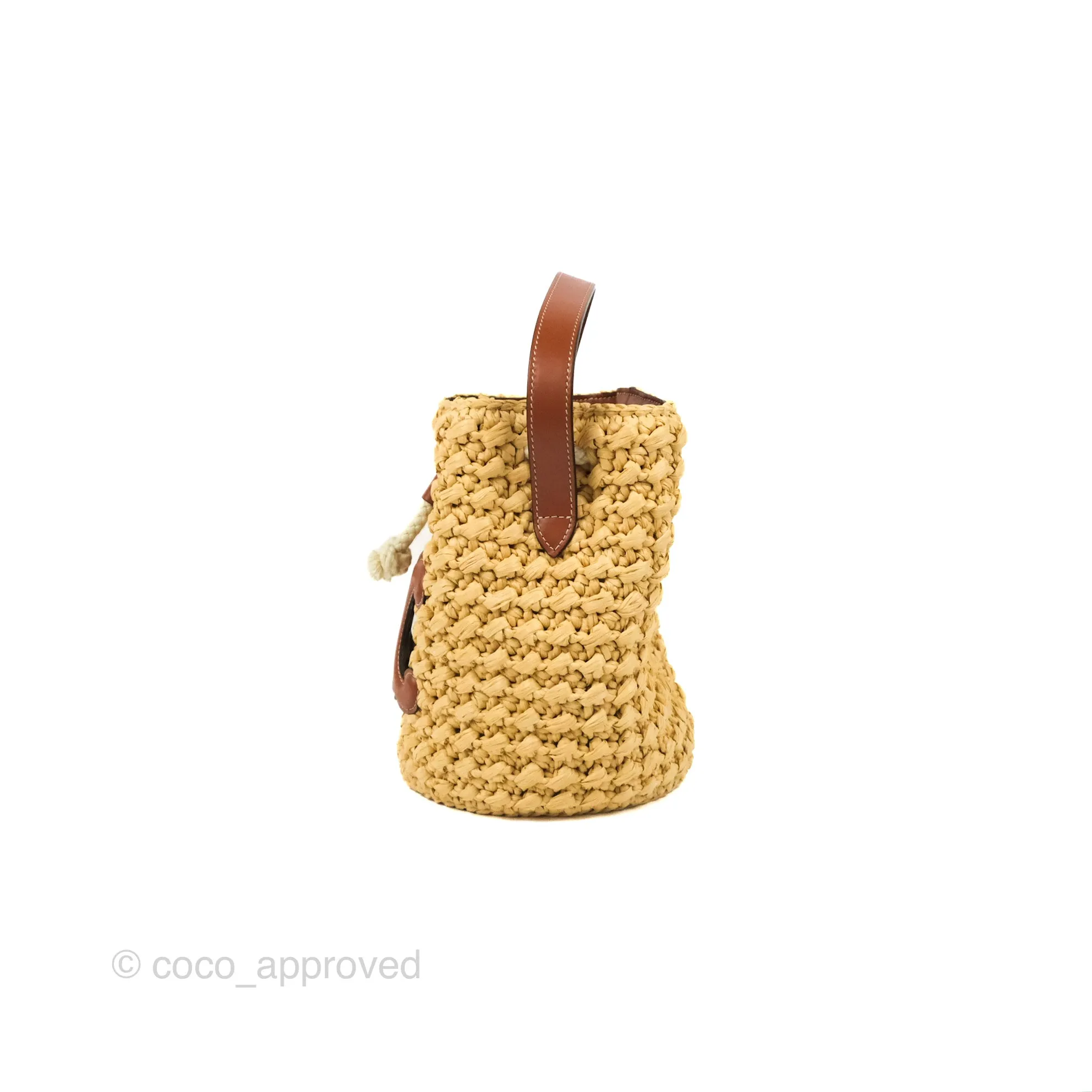Celine Teen Drawstring Bucket Bag Raffia Natural / Tan Calfskin