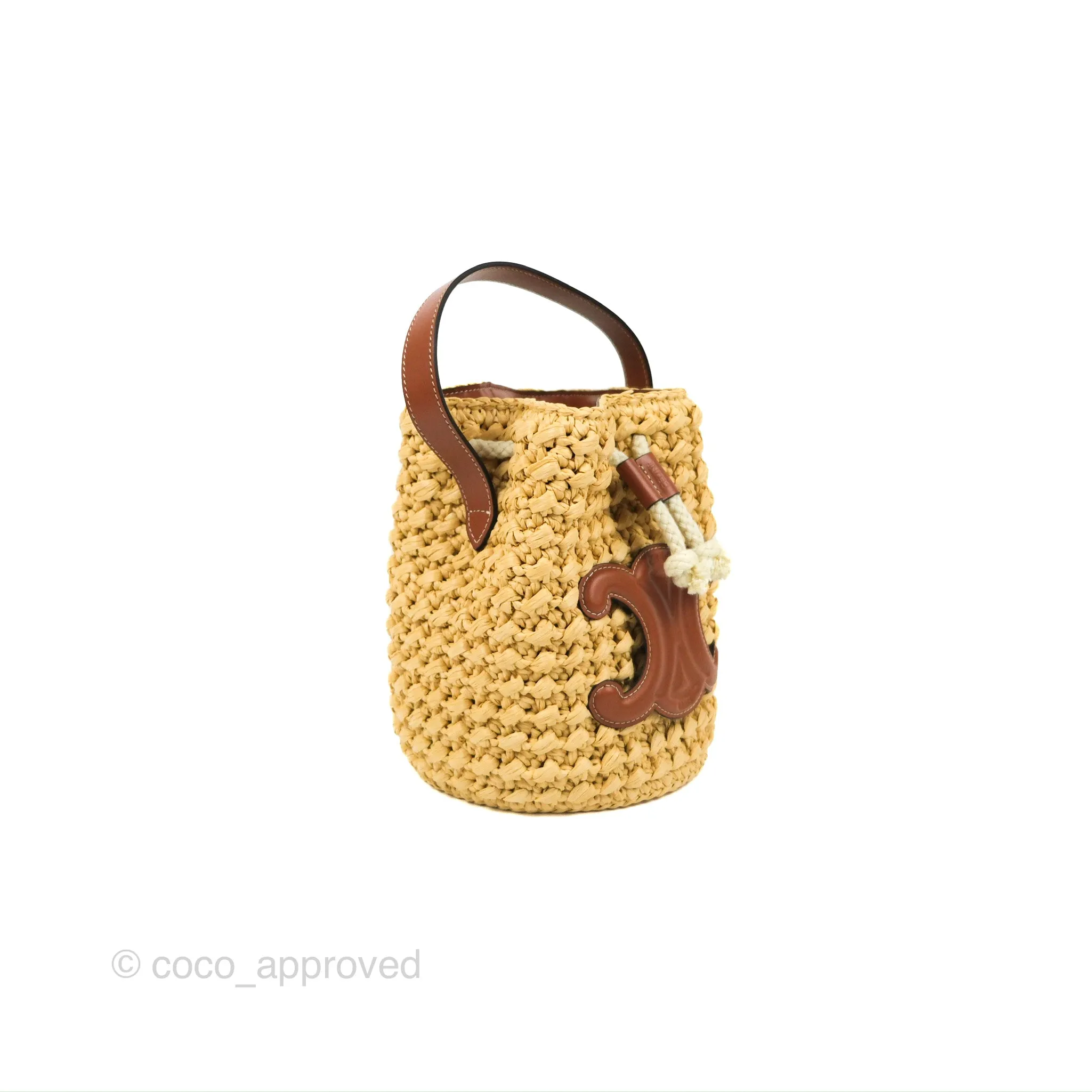 Celine Teen Drawstring Bucket Bag Raffia Natural / Tan Calfskin
