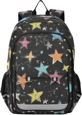 Chalk Colored Stars Backpack for Boys Girls Elementary School Bag Kids Bookbag Travel Rucksack With Reflective Stripes
