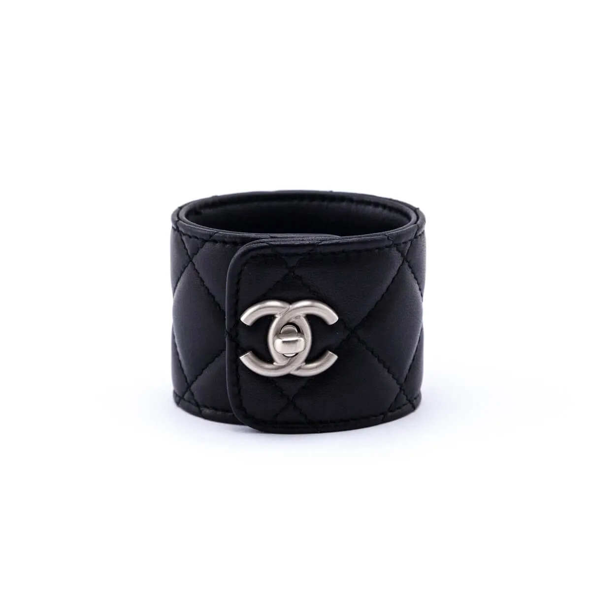 Chanel Black Leather CC Turn-Lock Cuff