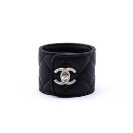 Chanel Black Leather CC Turn-Lock Cuff