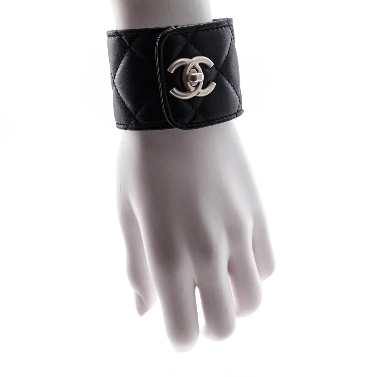 Chanel Black Leather CC Turn-Lock Cuff