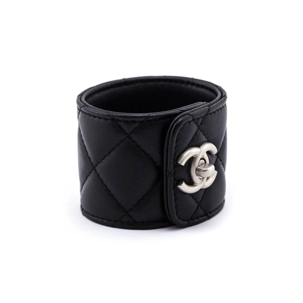 Chanel Black Leather CC Turn-Lock Cuff