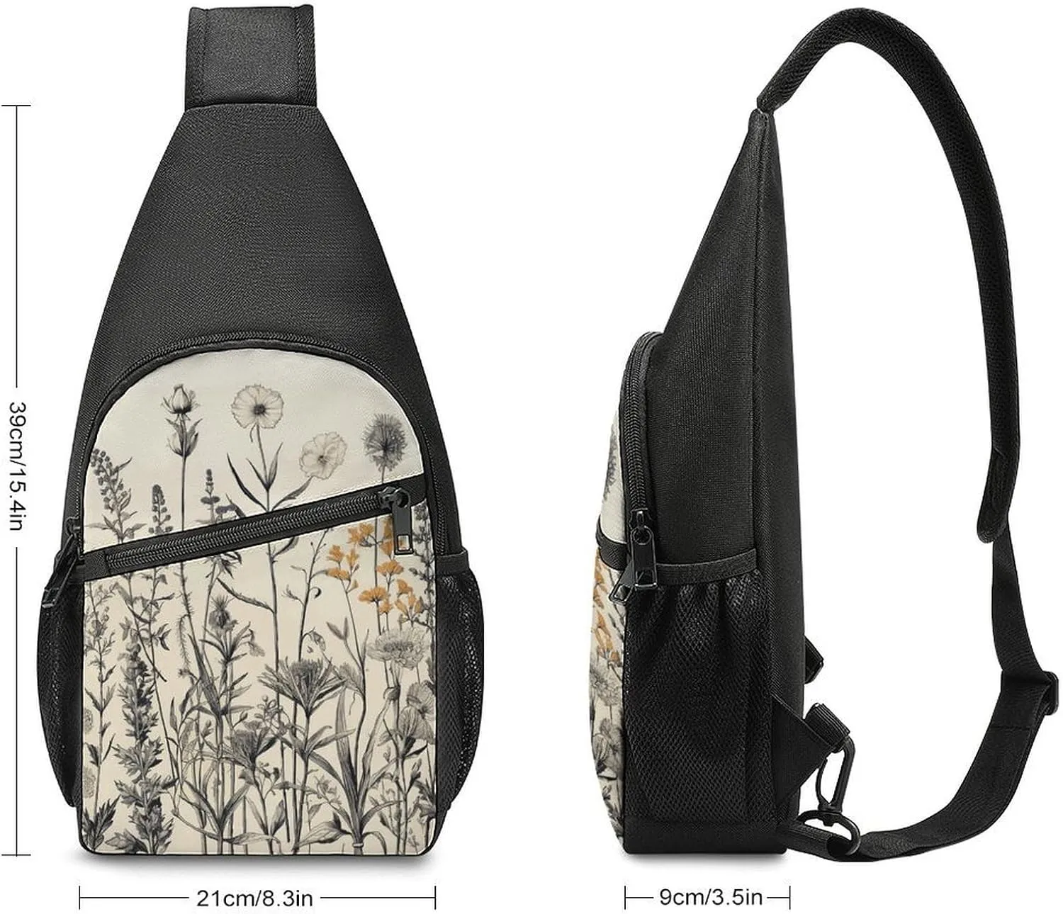 Crossbody Bag for Women Men Sling Bag Floral Swan Chest Bag Crossbody Adjustable Shoulder Bag