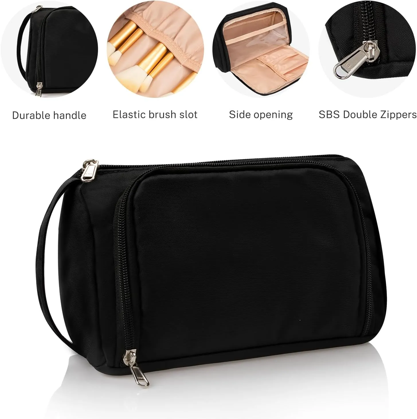 CUBETASTIC Small Makeup Bag, Makeup Pouch, Travel Cosmetic Organizer for Women and Girls (Oxford Cloth, Black)