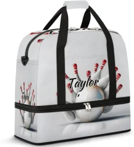 Customized Gym Bag for Women, Personalized Bowling Ball Travel Duffel Bag with Name, Bowling Sport Weekender Overnight Bag with Shoes Compartment for Men Travel Yoga