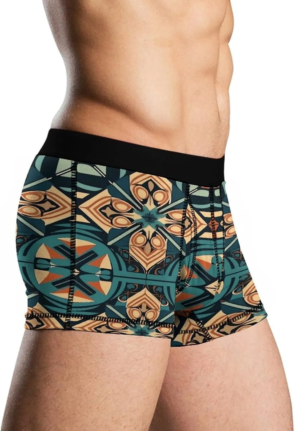 Dark Orange Grid Boxer Briefs Moisture Wicking Men's Underwear Ultra Comfortable Breathable Underwear